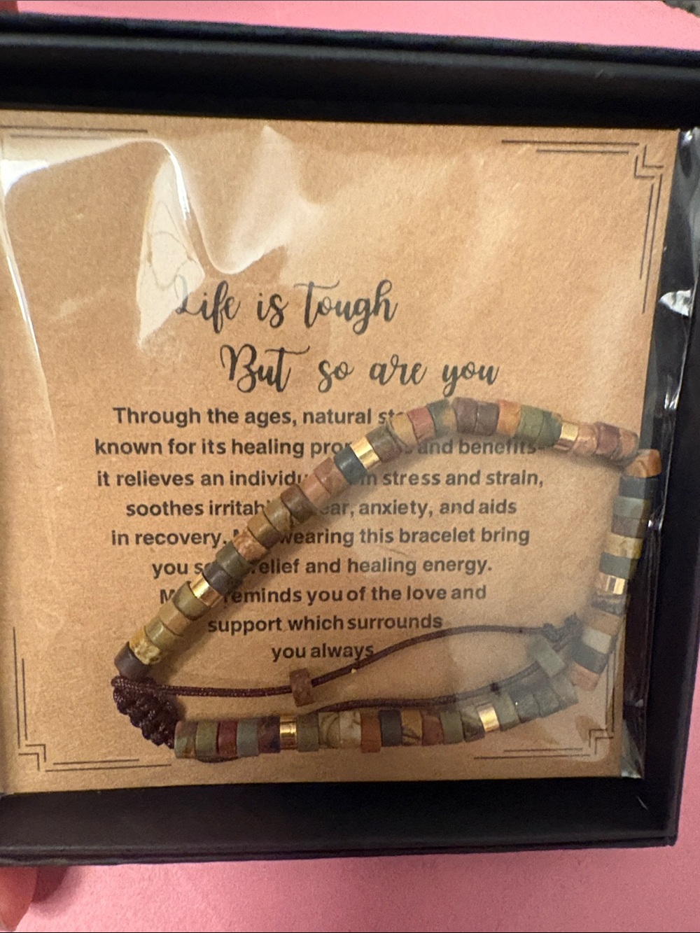 Natural Stone Multi-Color Bracelet with Inspirational Message